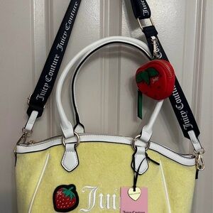 Juicy Couture Yellow and White Shoulder strawberry charm purse Bag new